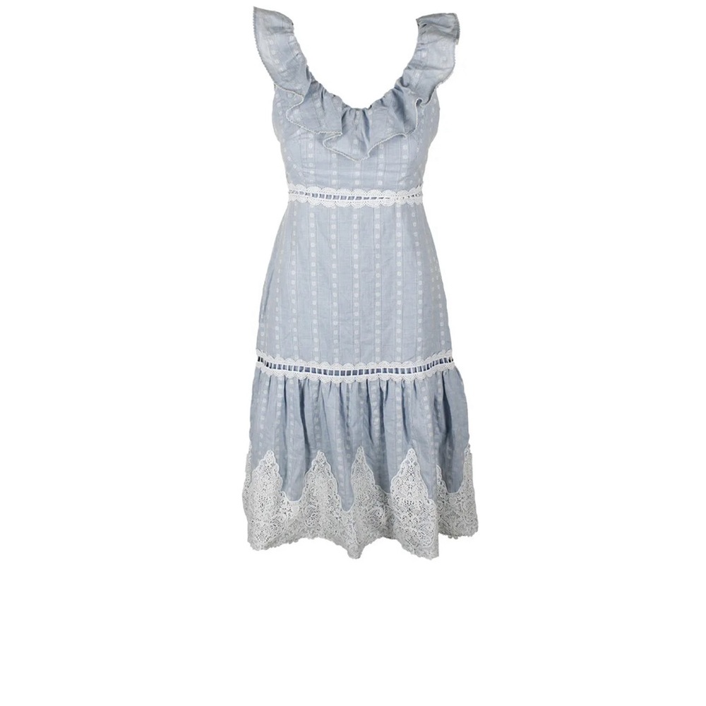 Jax Black Label Blue Sleeveless Flounce Crochet-Trim A-Line Dress 2